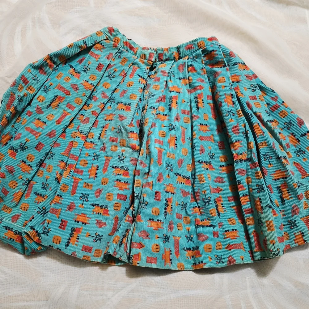 Vintage 1970s 70s Corduroy 2 Piece Vest Skirt Set Kids Childrens Trains - Picture 5 of 8
